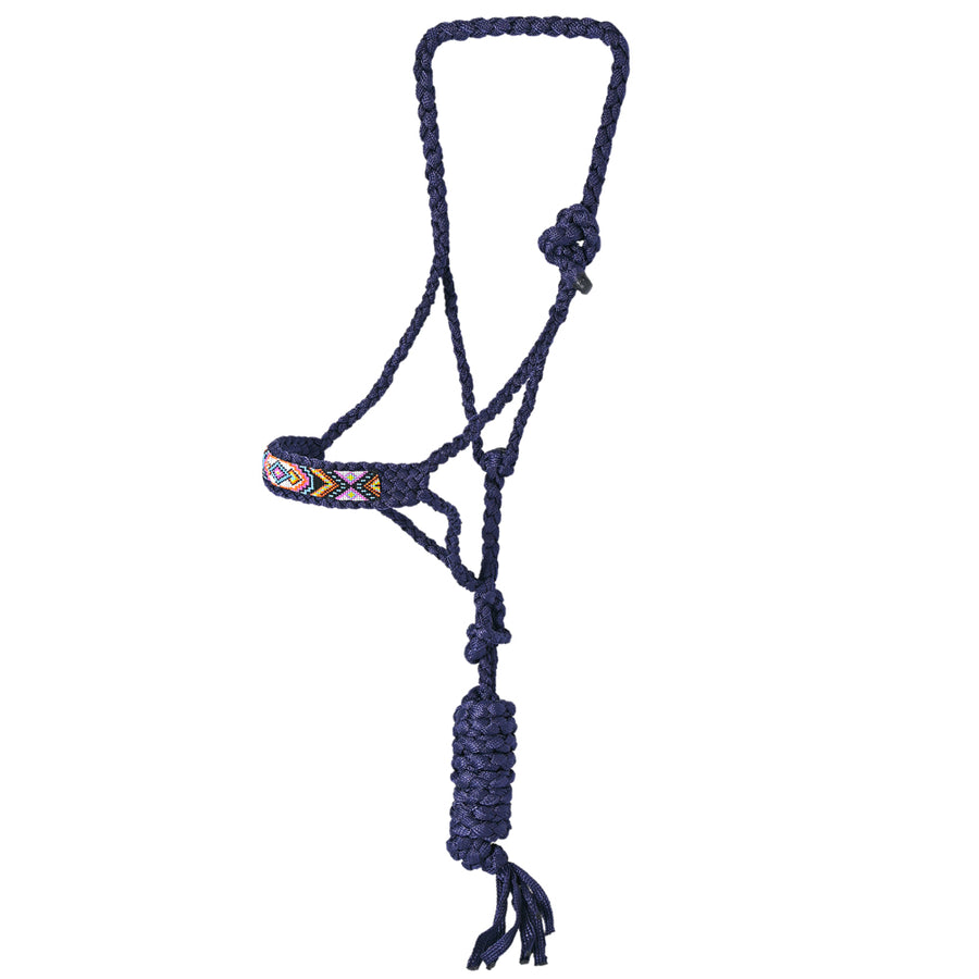Hilason Braided Nylon Rope Halter Beaded Noseband With 8 Ft. Lead Rope Halter for Horses Navy - Uhorse