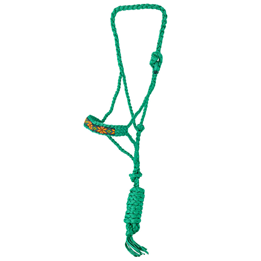 HHilason Braided Nylon Rope Halter Beaded Noseband With 8 Ft. Lead Rope Halter for Horses Caribbean Green - Uhorse