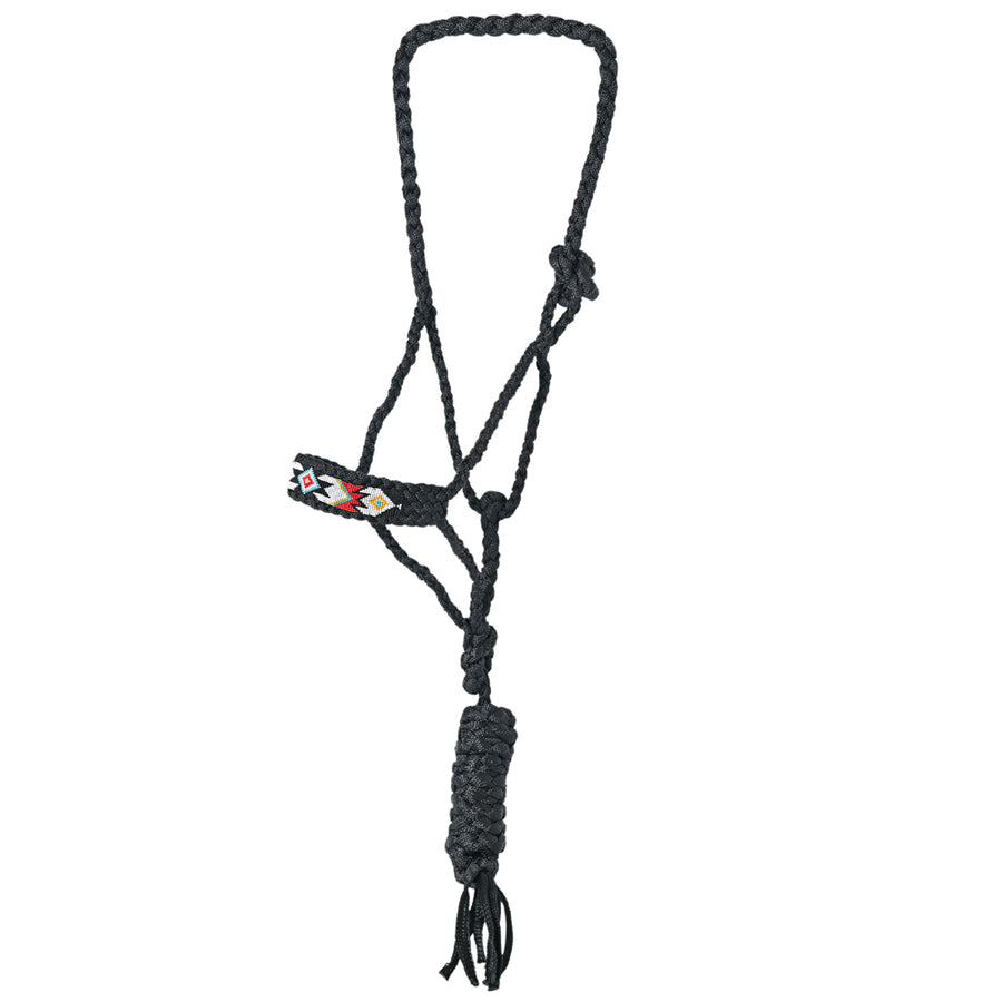 Hilason Braided Nylon Rope Halter Beaded Noseband With 8 Ft. Lead Rope Halter for Horses Black - Uhorse