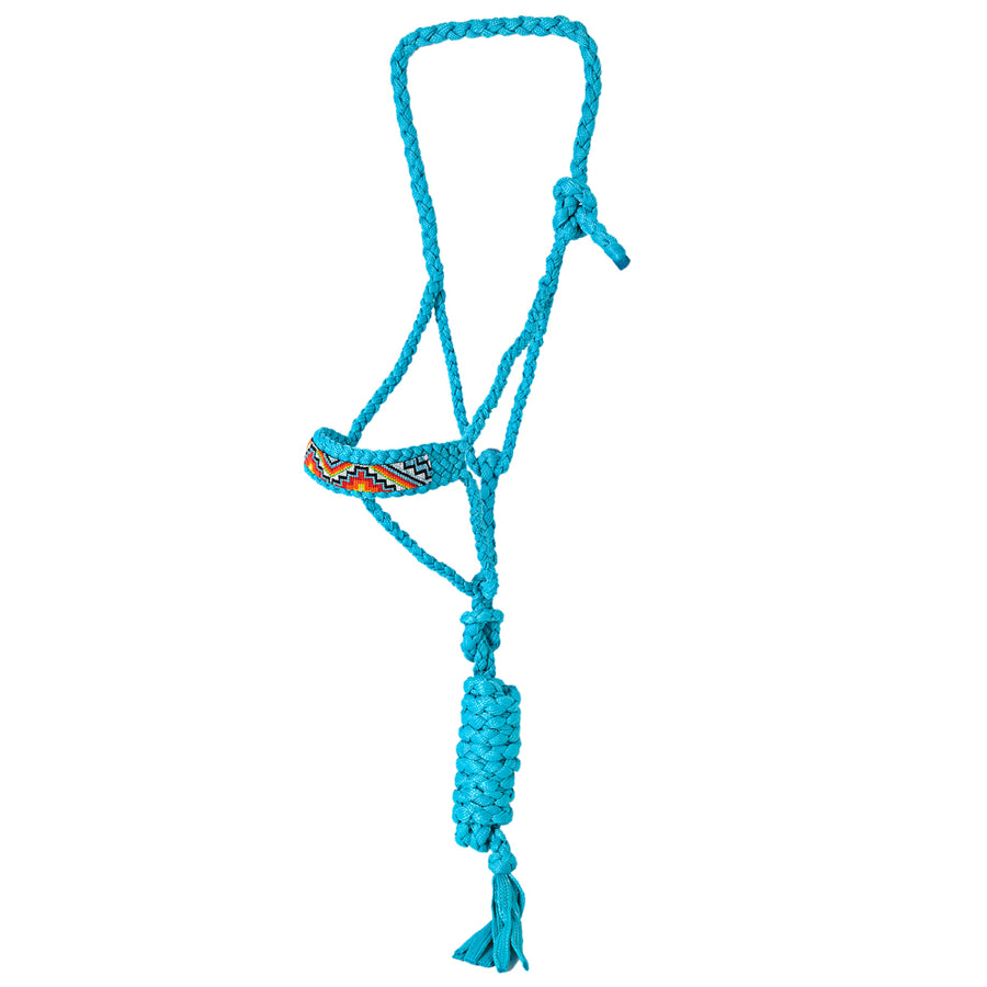Hilason Braided Nylon Rope Halter Beaded Noseband With 8 Ft. Lead Rope Halter for Horses Turquoise - Uhorse