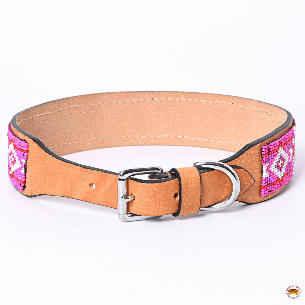 Hilason Western Style Heavy Duty Beaded American Leather Pet Dog Collar