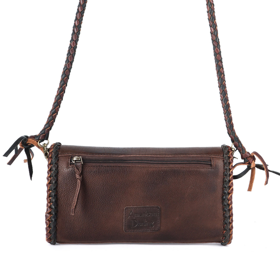 American Darling Wallet Western Genuine Leather Handcrafted Purse with Turquoise Stone and Braided Detail