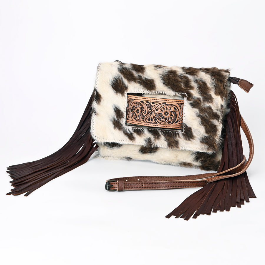 American Darling Hand Tooled Leather Small Cross body Bag with Hair-On Cowhide - Uhorse