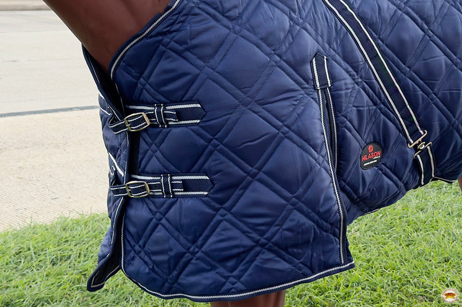 HILASON Western Horse Stable Blanket Quilted | Blankets for Winter Water Resistant Horses Blue