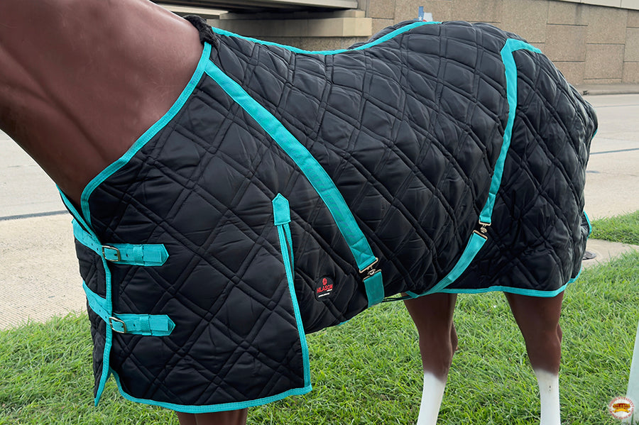 HILASON Western Horse Stable Blanket Quilted | Blankets for Winter Water Resistant Horses Black 66 Inches