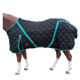 HILASON Western Horse Stable Turnout Blanket Quilted Black With Turquoise 78 In - Uhorse