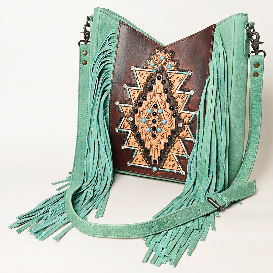 American Darling Western Hand Tooled Leather Fringe Crossbody Bag - Uhorse