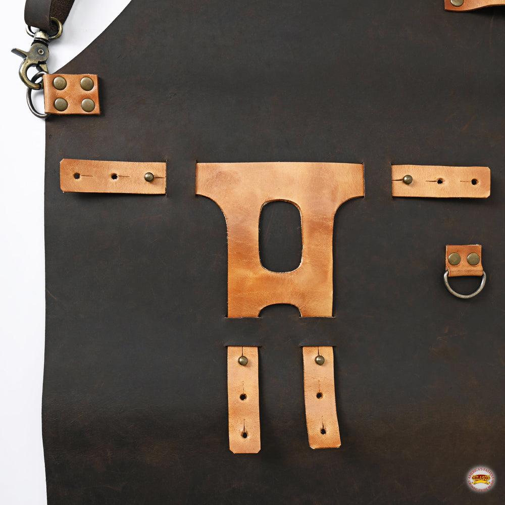HILASON Genuine Leather Adjustable Work Apron With Tool Pockets Brown