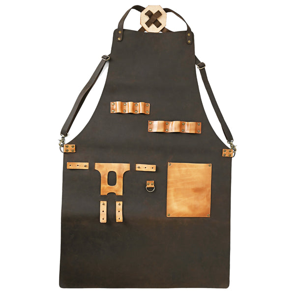 HILASON Genuine Leather Adjustable Work Apron With Tool Pockets Brown - Uhorse