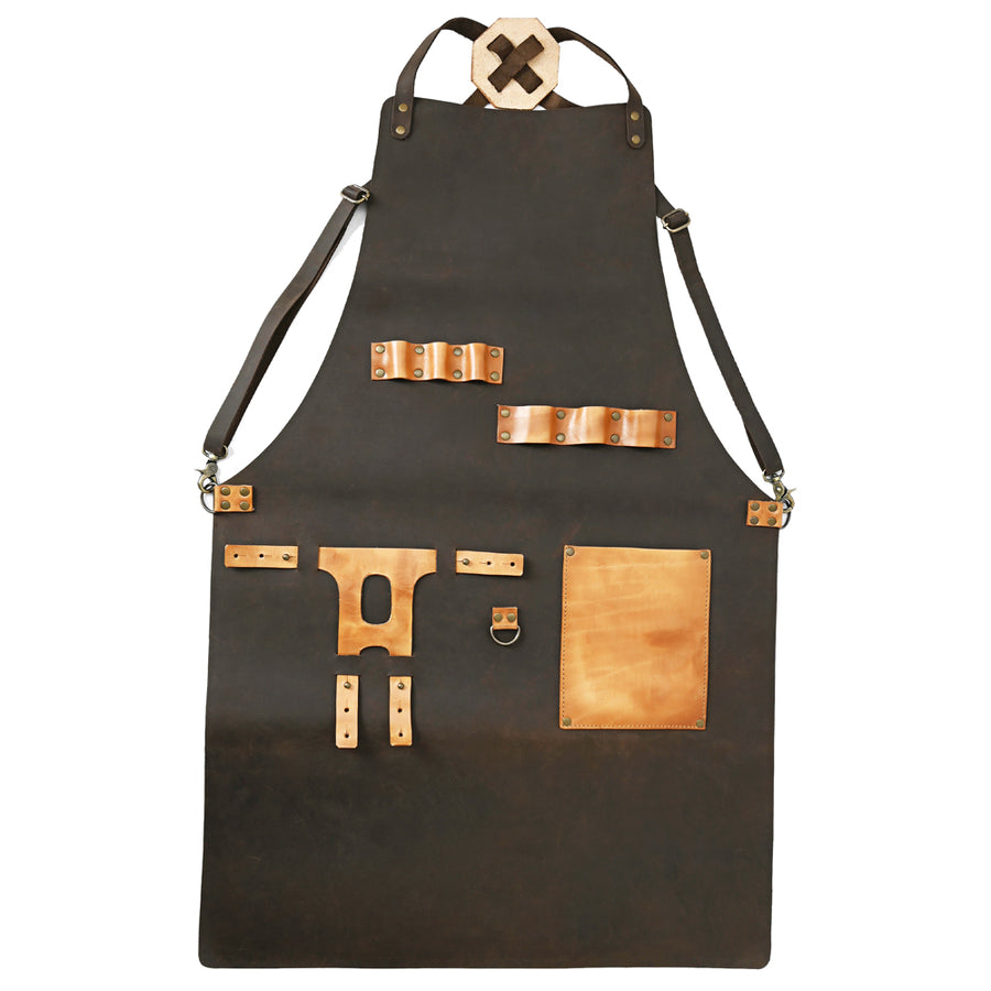 HILASON Genuine Leather Adjustable Work Apron With Tool Pockets Brown - Uhorse