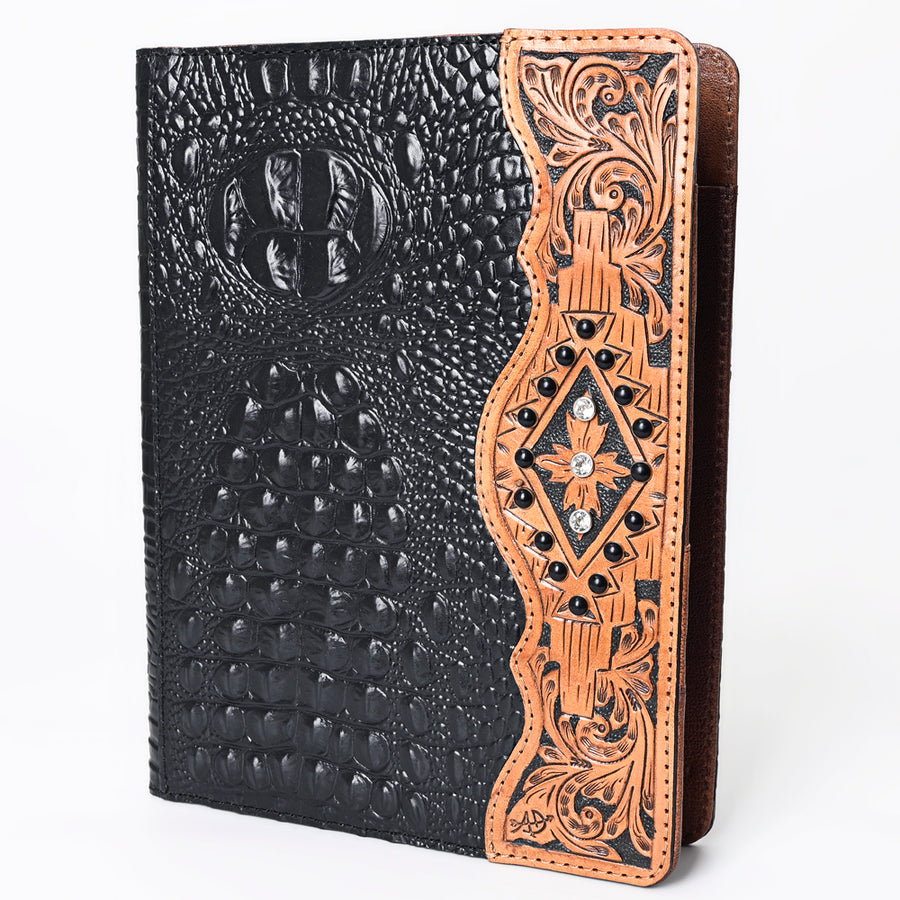American Darling Crocodile Embossed Hand Tooled Leather Western Portfolio Bag - Uhorse