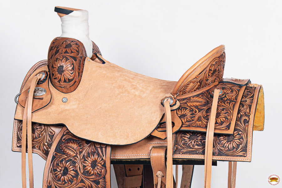 HILASON Western Ranch Roping Cowboy Horse Saddle American Leather Tan