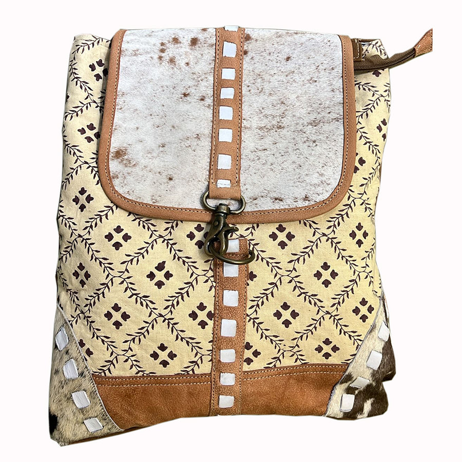 OHLAY KB496 Backpack Upcycled Canvas Hair-On Genuine Leather women bag by Hilason – Cowboy and equestrian accessories