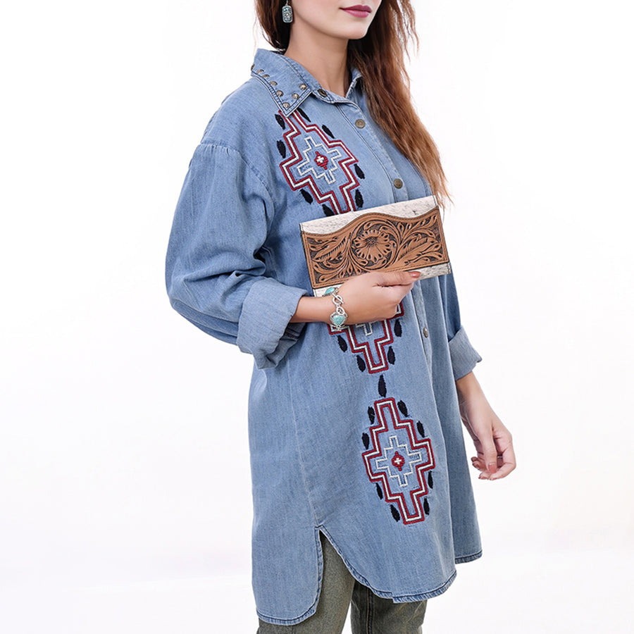 OHLAY Wallet Hand Tooled Hair-On Genuine Leather Women Bag Western Handbag Purse | Womens Handbags |Leather Belt for Summer