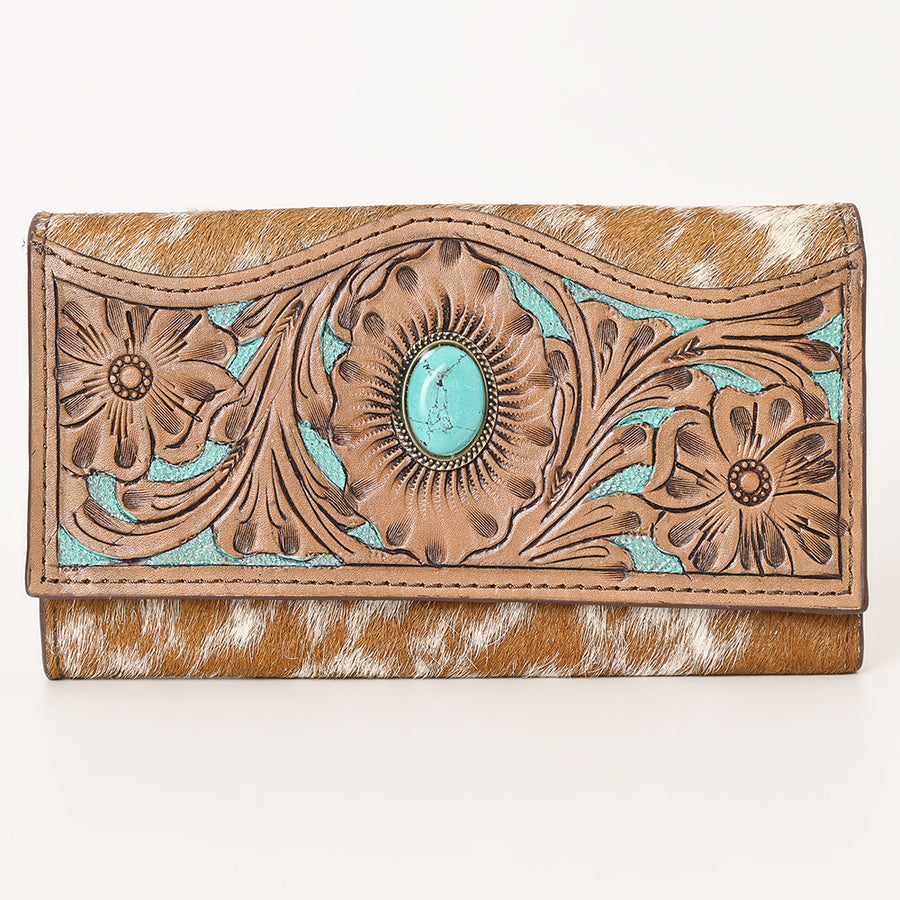 OHLAY Wallet Hand Tooled Hair-On Genuine Leather Women Bag Western Handbag Purse | Womens Handbags |Leather Belt for Summer