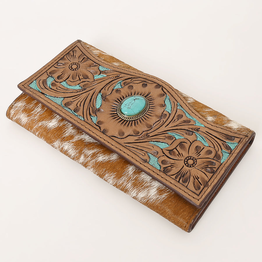 OHLAY Wallet Hand Tooled Hair-On Genuine Leather Women Bag Western Handbag Purse | Womens Handbags |Leather Belt for Summer