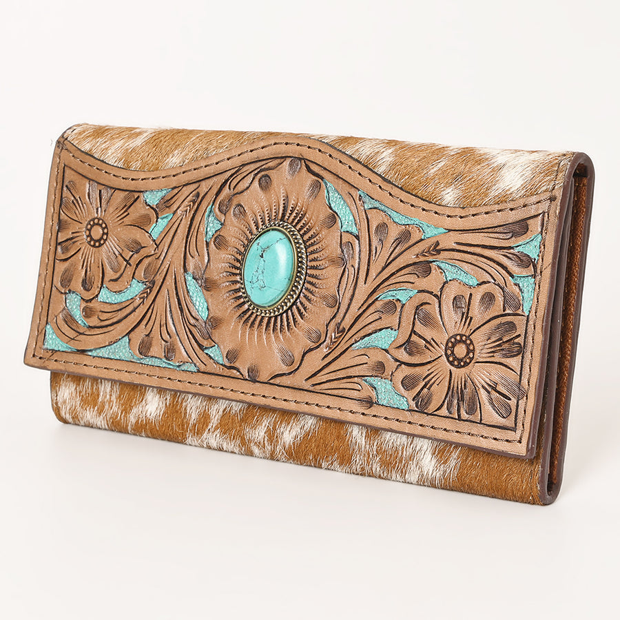 OHLAY WALLET Hand Tooled Hair-on Genuine Leather women bag western handbag purse - Uhorse