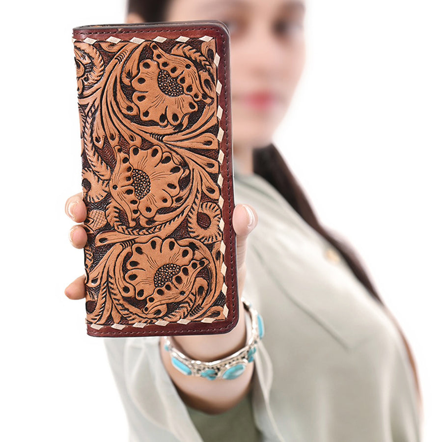 OHLAY Wallet Hand Tooled Genuine Leather Women Bag Western Handbag Purse | Womens Handbags |Leather Belt for Summer