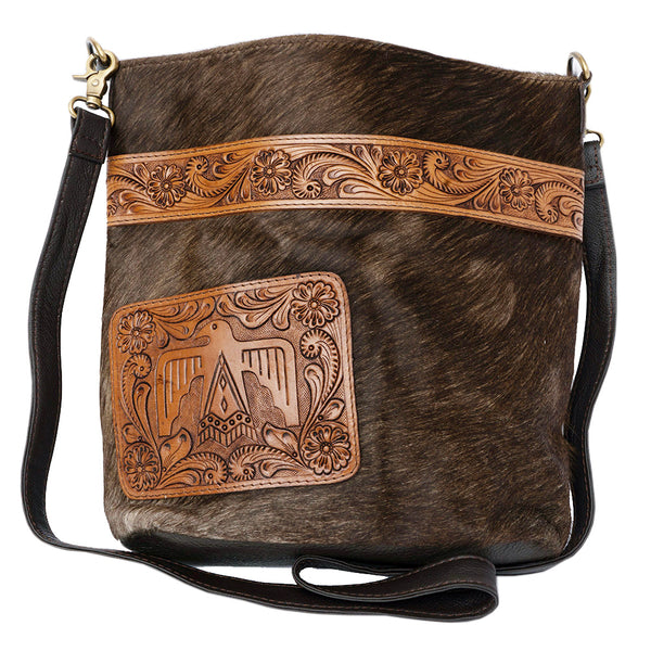 OHLAY Large Crossbody Hand Tooled Hair-on Genuine Leather women bag western handbag purse - Uhorse