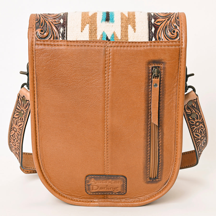 American Darling Western Crossbody Bag Hand Tooled Floral Carved Leather with Saddle Blanket 11in (H) X 9in (W) X 4in (D)