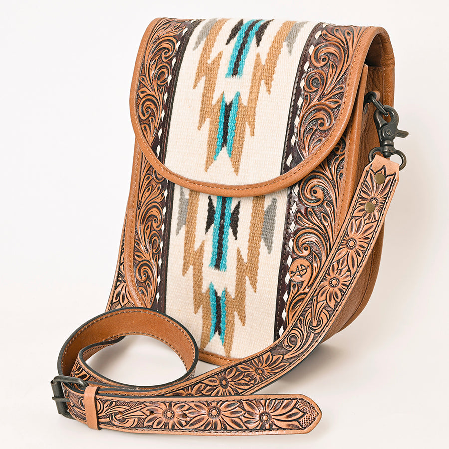 American Darling Western Hand Tooled Leather Saddle Blanket Crossbody Bag - Uhorse