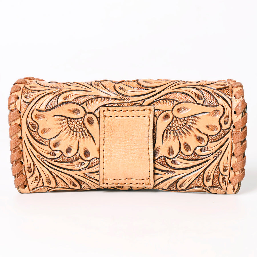 American Darling Western Sunglass Case Hand Tooled Floral Carved Genuine Leather 3in (H) X 6.5in (W) X 1in (D)