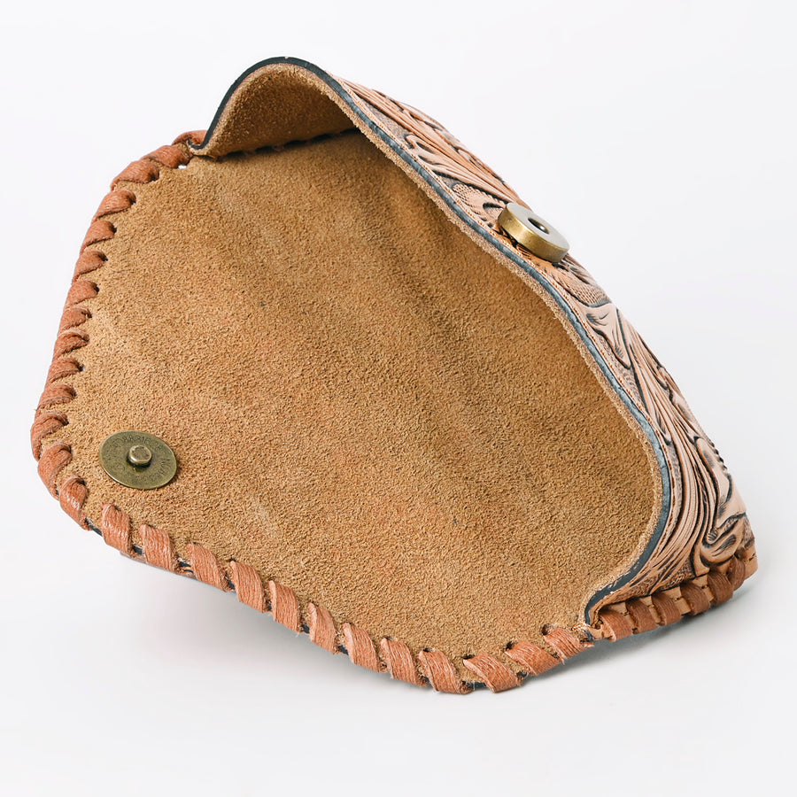 American Darling Western Sunglass Case Hand Tooled Floral Carved Genuine Leather 3in (H) X 6.5in (W) X 1in (D)