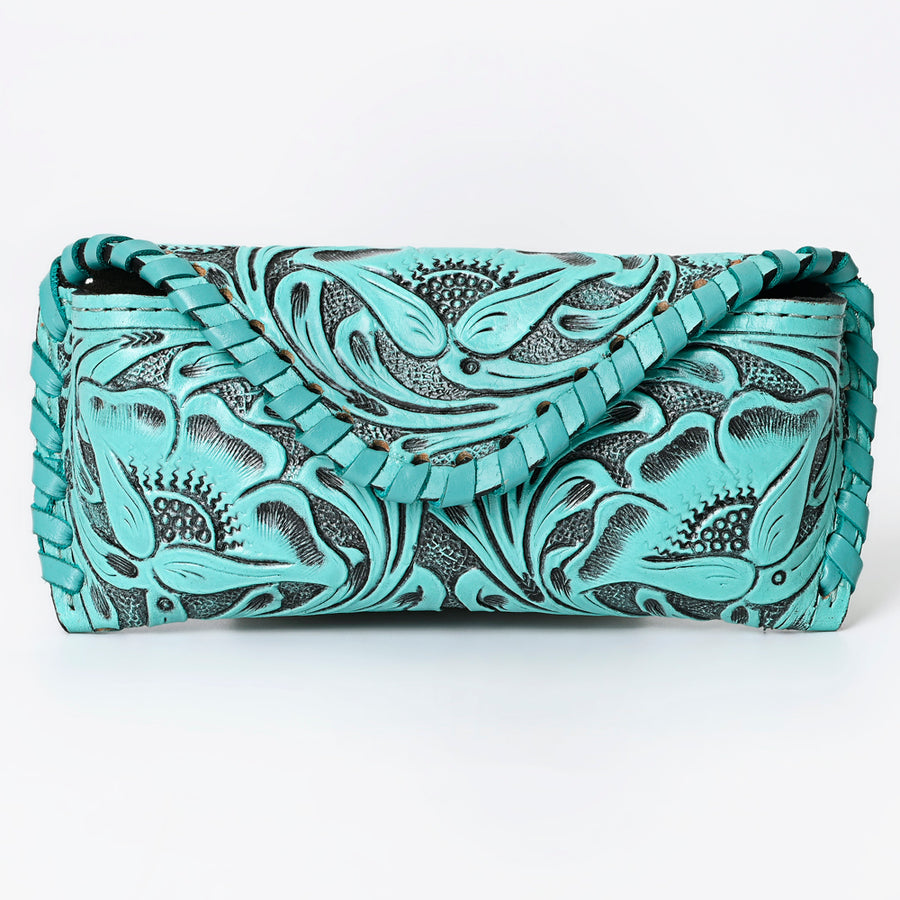 American Darling Western Sunglass Case Hand Tooled Floral Carved Genuine Leather 3in (H) X 6.5in (W) X 1in (D)