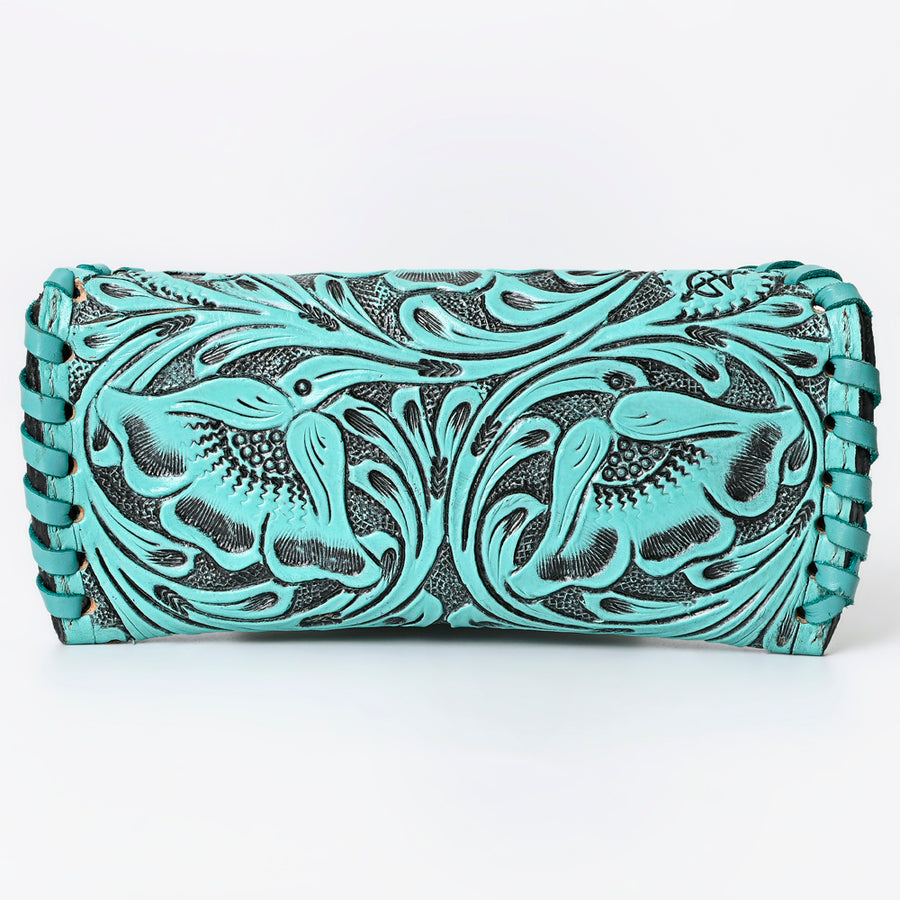 American Darling Western Sunglass Case Hand Tooled Floral Carved Genuine Leather 3in (H) X 6.5in (W) X 1in (D)