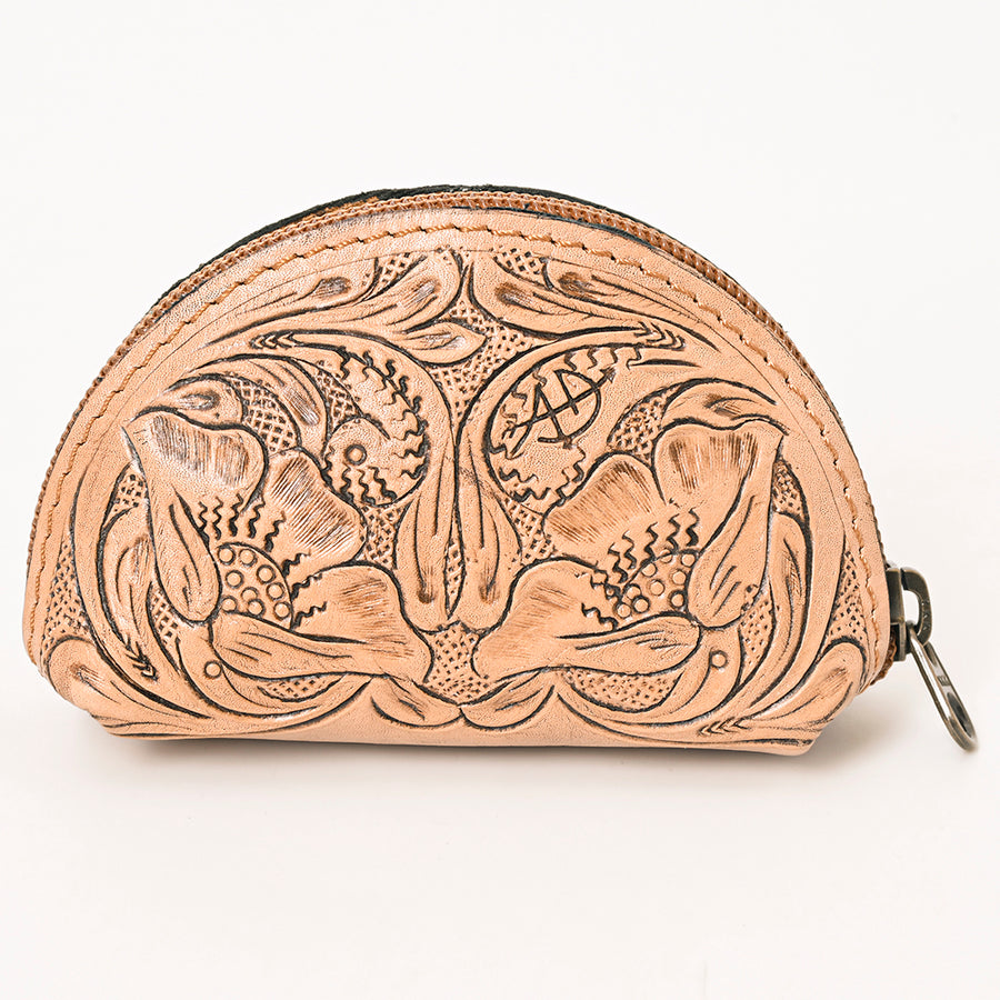 American Darling Western Sunglass Case Hand Tooled Floral Carved Genuine Leather 3in (H) X 4in (W) X 1in (D)