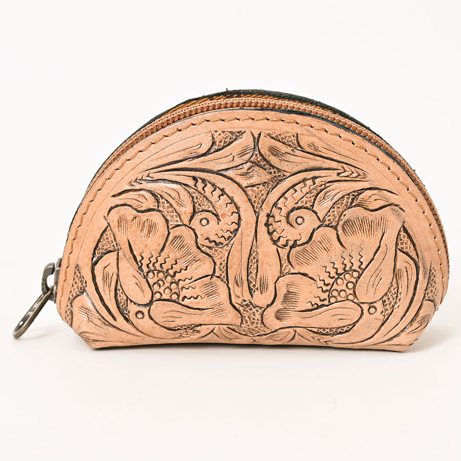 American Darling Western Sunglass Case Hand Tooled Floral Carved Genuine Leather 3in (H) X 4in (W) X 1in (D)