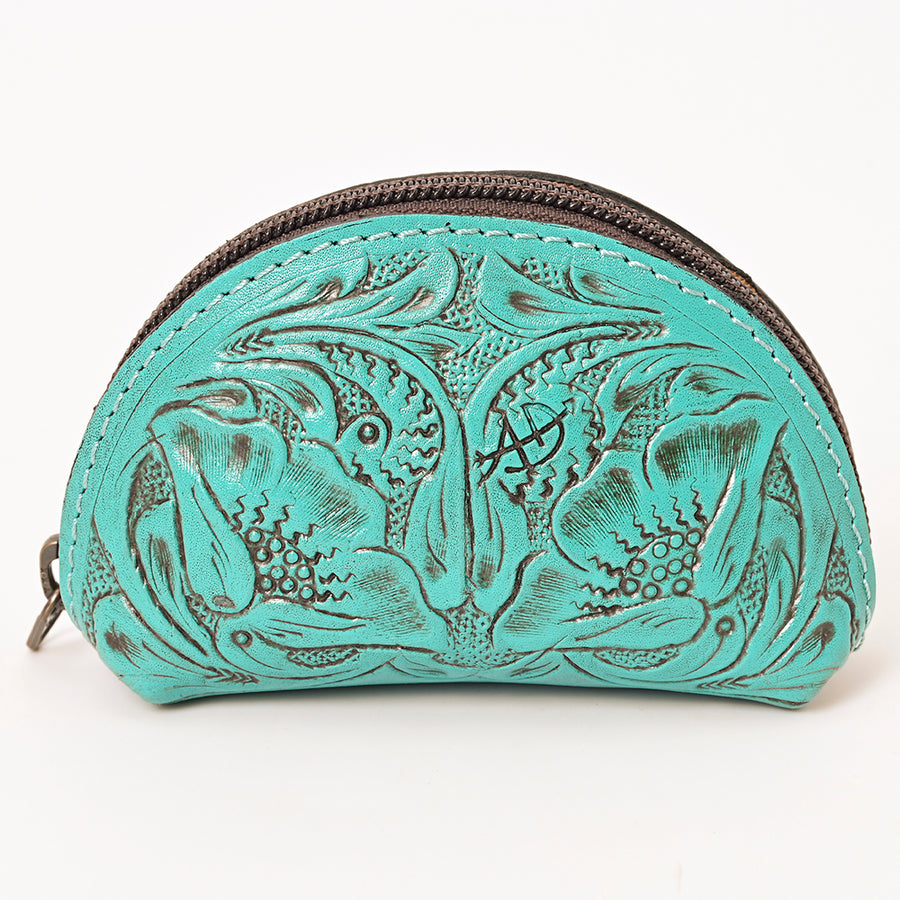 American Darling Western Sunglass Case Hand Tooled Floral Carved Genuine Leather 3in (H) X 4in (W) X 1in (D)
