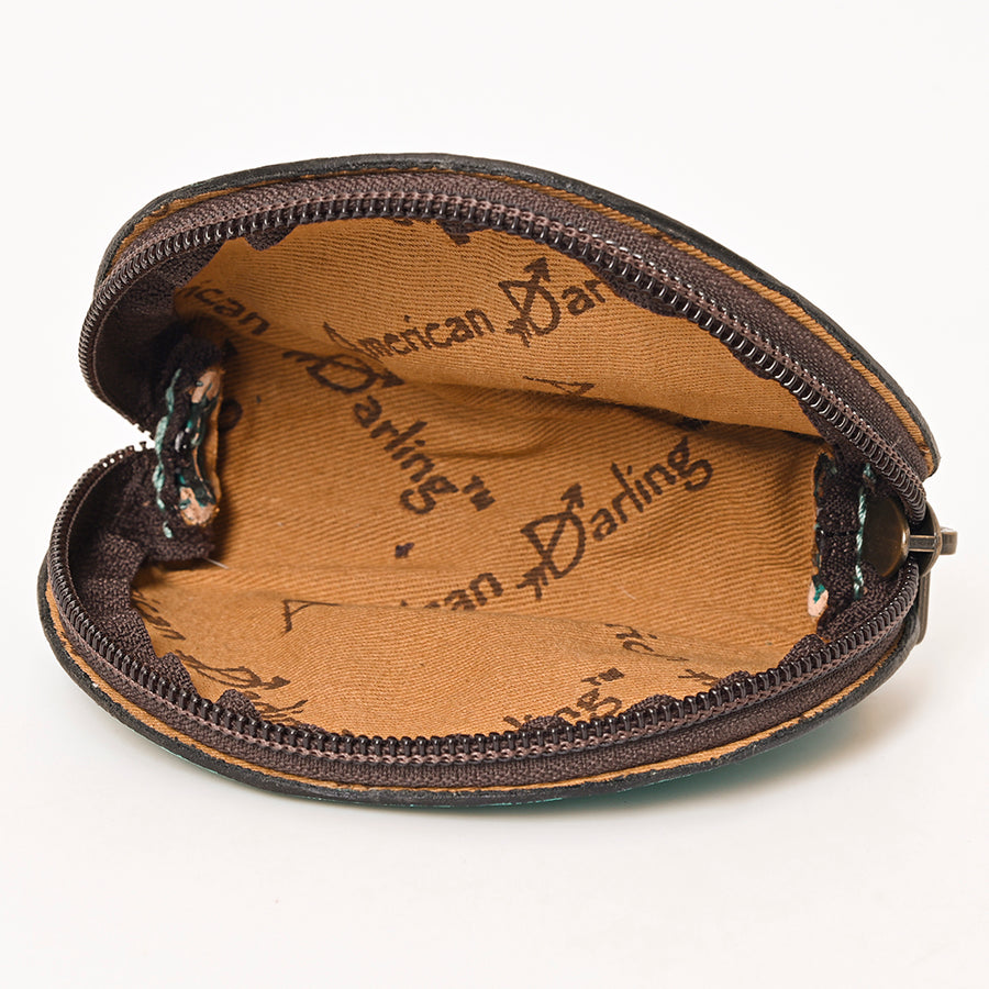 American Darling Western Sunglass Case Hand Tooled Floral Carved Genuine Leather 3in (H) X 4in (W) X 1in (D)