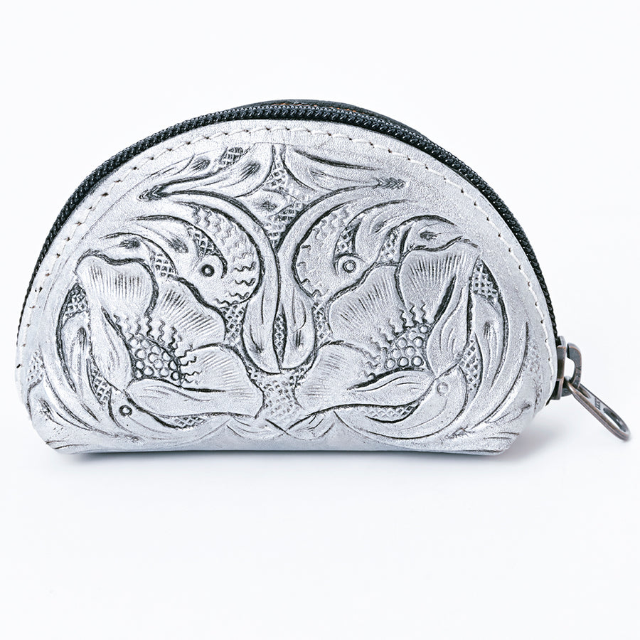 American Darling Western Sunglass Case Hand Tooled Floral Carved Genuine Leather 3in (H) X 4in (W) X 1in (D)