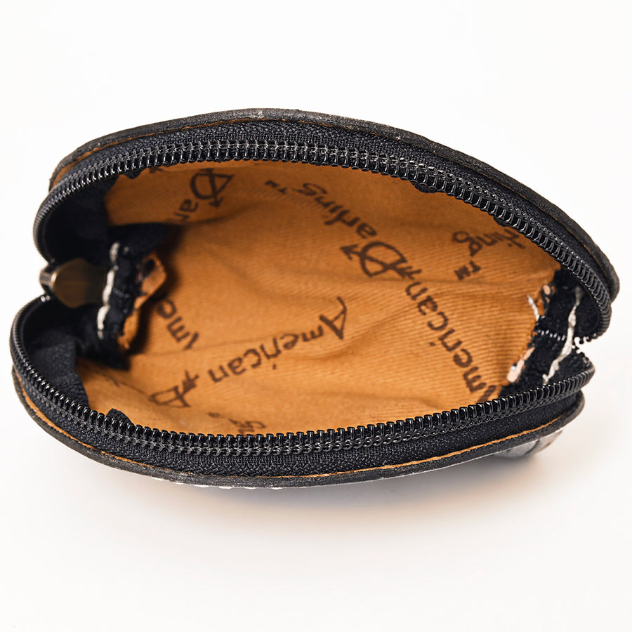 American Darling Western Sunglass Case Hand Tooled Floral Carved Genuine Leather 3in (H) X 4in (W) X 1in (D)