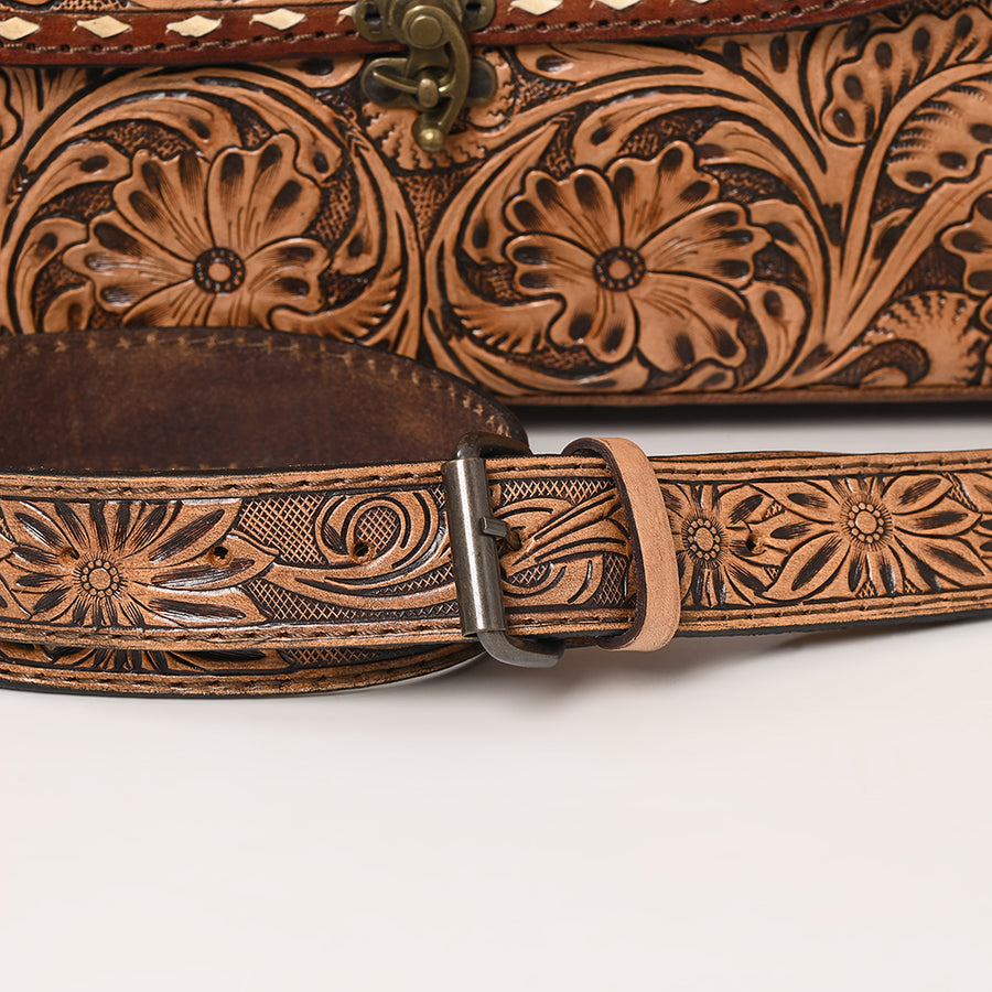 American Darling Western Hand-Tooled Leather Briefcase Bag – Floral Carved Genuine Leather Work Tote with Adjustable Strap & Top Handle