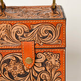 American Darling Hand Tooled Floral Carved Leather Jewelry Case Vegetable-Tanned Genuine Leather YKK Zipper Western Accessory Box