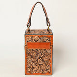 American Darling Hand Tooled Floral Carved Leather Jewelry Case Vegetable-Tanned Genuine Leather YKK Zipper Western Accessory Box
