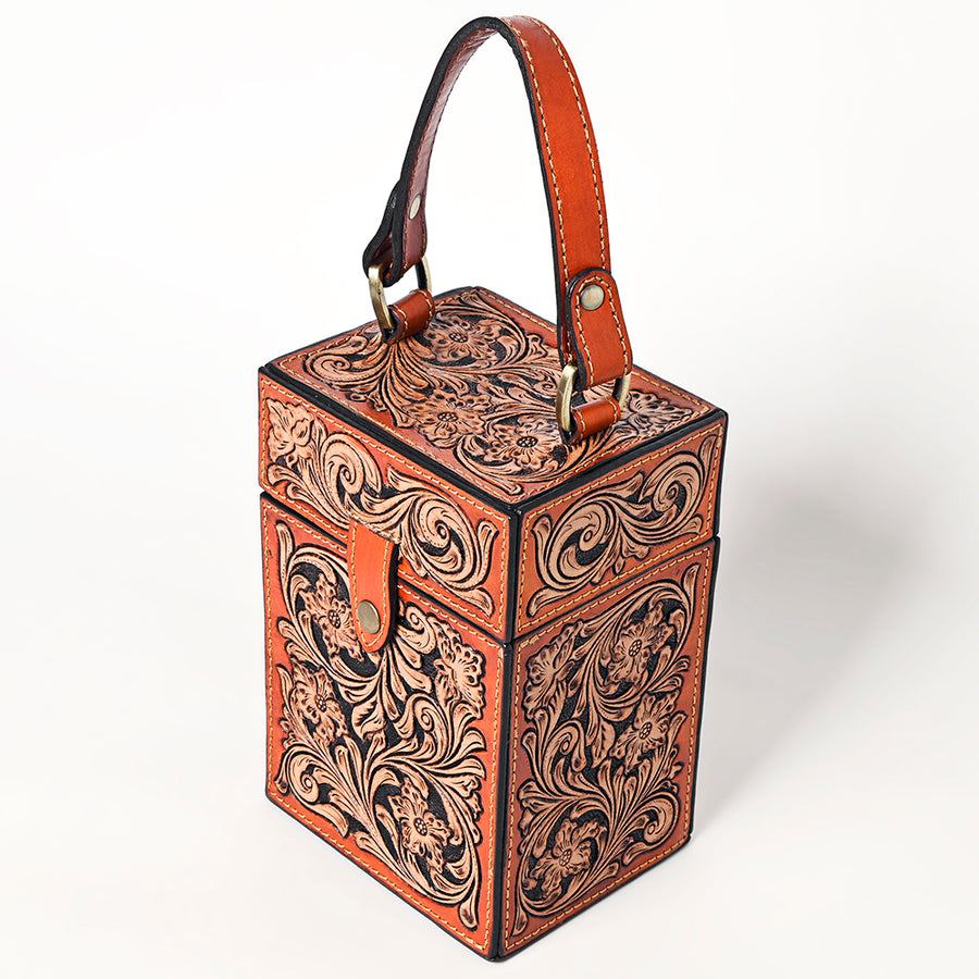 American Darling Hand Tooled Floral Carved Leather Jewelry Case Western Box - Uhorse