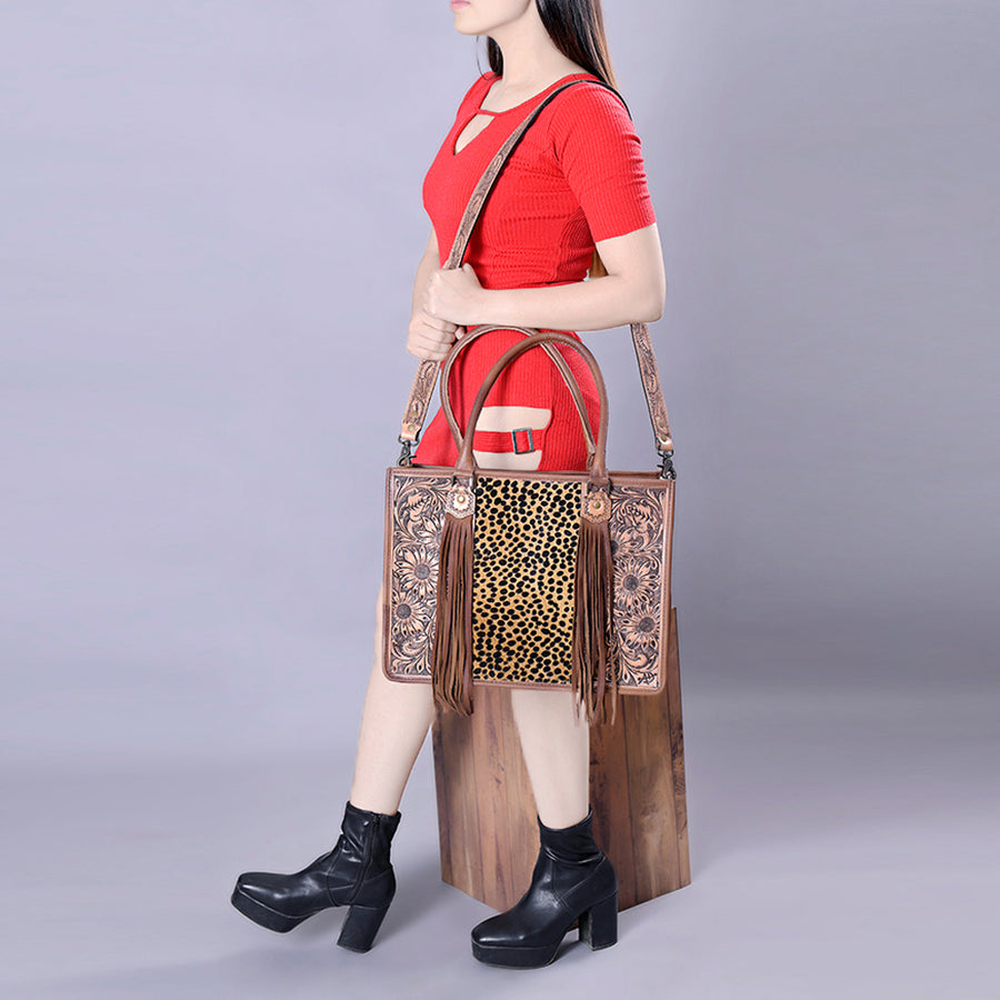 American Darling Briefcase Hand Tooled Hair On Genuine Leather Western Women Bag Handbag | for Cute Laptop