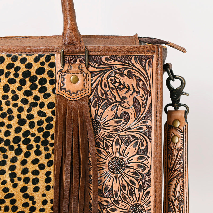 American Darling Briefcase Hand Tooled Hair On Genuine Leather Western Women Bag Handbag | for Cute Laptop