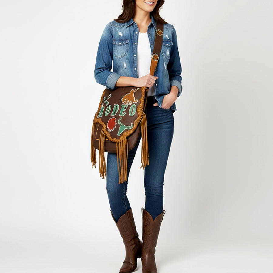 American Darling Messenger I Hand Tooled Hair-On Genuine Leather Women Bag Western Handbag Purse
