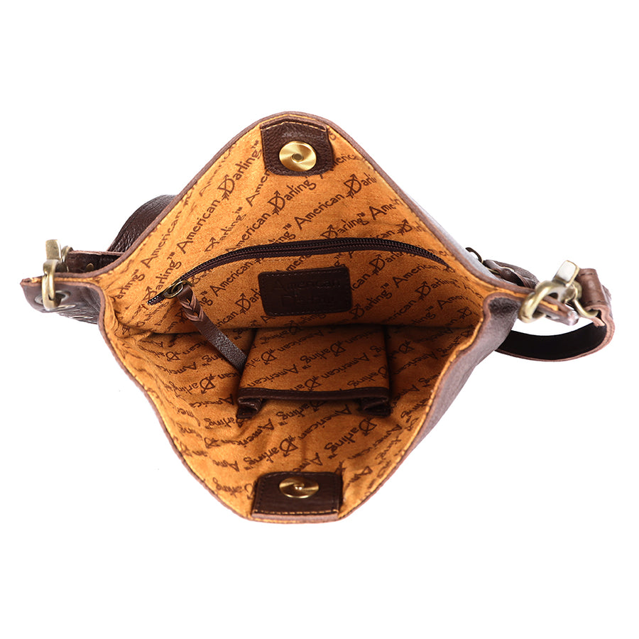 American Darling Large Cross body Bag Western Genuine Leather Handcrafted Purse with Rivets and Turquoise Stone