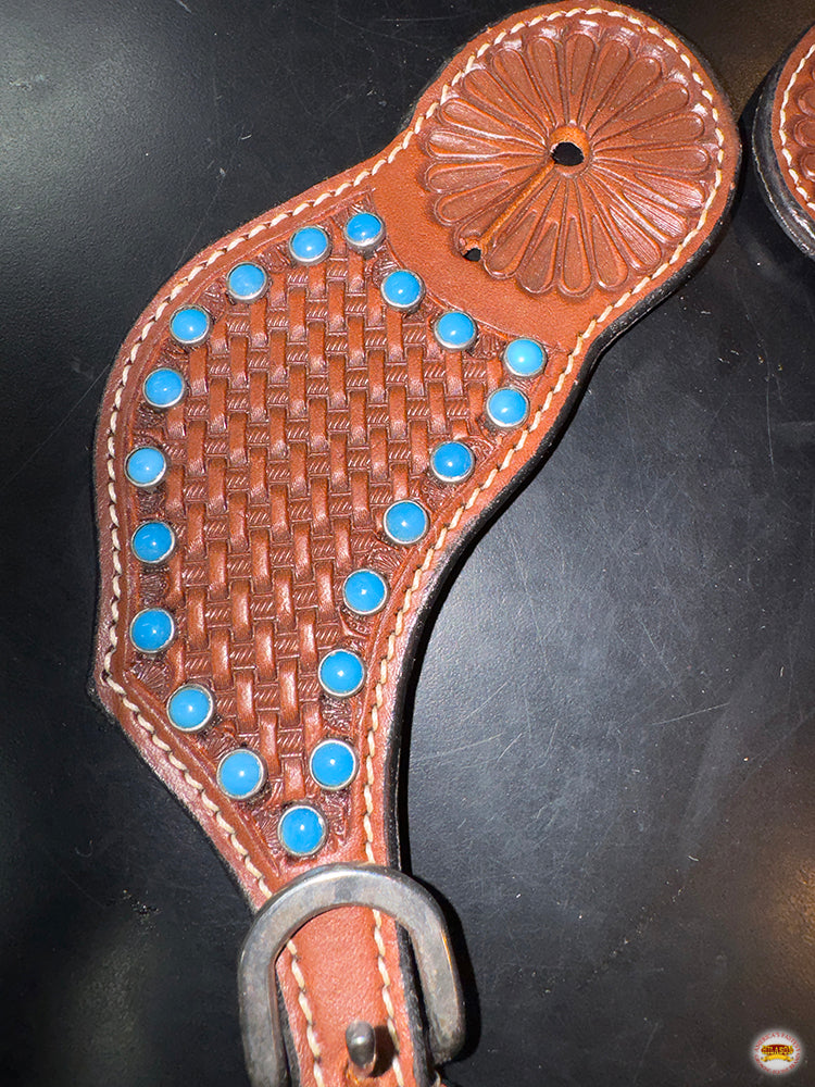 HILASON Western Unisex Spur Straps for Horse Riding Basket Turquoise Studds