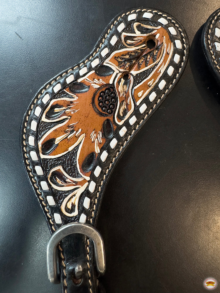 HILASON Unisex Spur Strap for Horse Riding Dark Brown Floral W/ Buck Stitch
