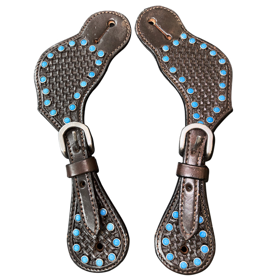 HILASON W. Unisex Spur Straps for H. Riding Basket Turquoise Studds – by Hilason – Cowboy and equestrian accessories