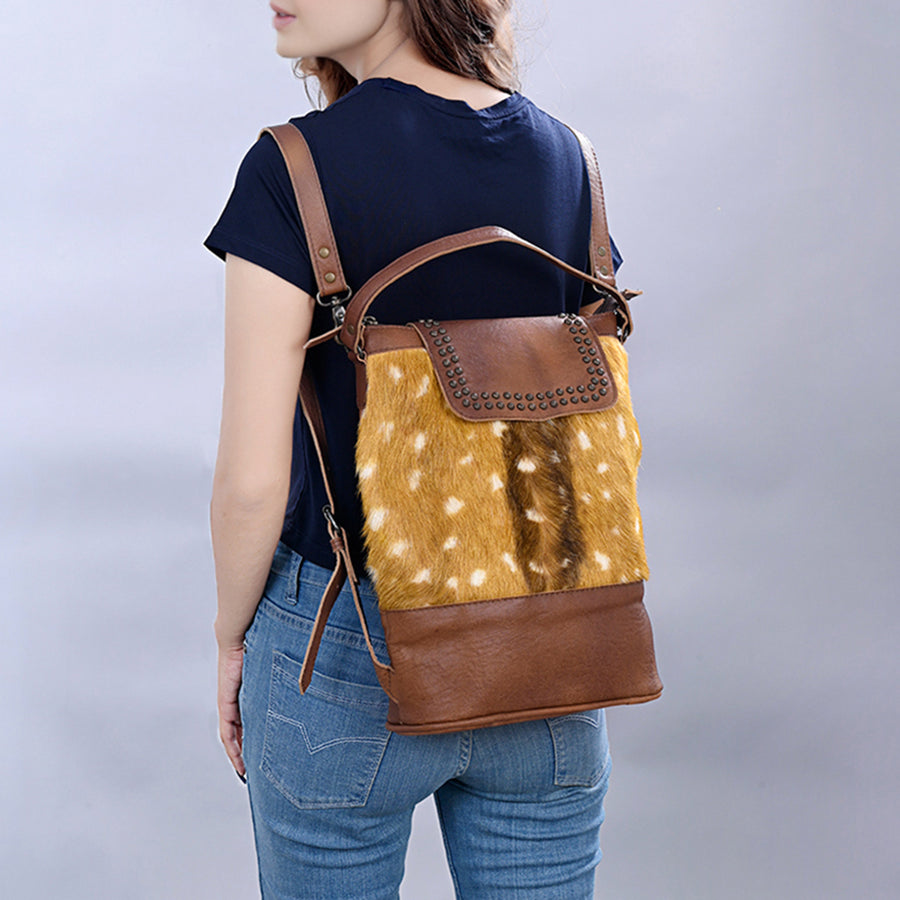 American Darling Western Hair-On Cowhide Shoulder Bag – Genuine Leather, Studded Flap, Adjustable Strap, Premium Handcrafted Design