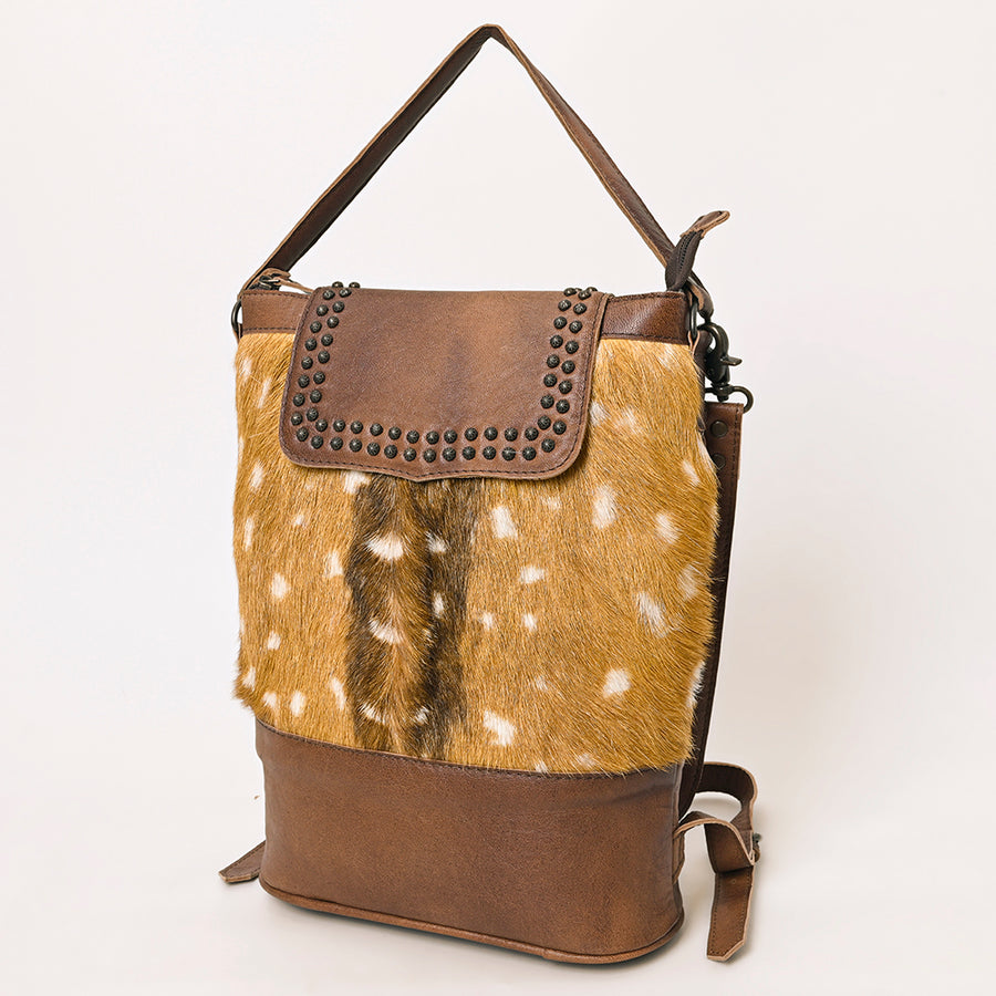American Darling Western Hair-On Cowhide Leather Shoulder Bag with Studded Flap and Adjustable Strap - Uhorse