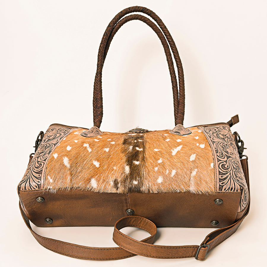 American Darling Western Tote Bag with Hair-On Cowhide, Hand-Tooled Leather, Dual Handles & Removable Strap – Genuine Leather