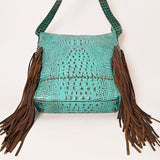 American Darling Women’s Crocodile Embossed Genuine Leather Western Fringe Shoulder Bag with Long Strap 16in (H) X 12in (W) X 4in (D)